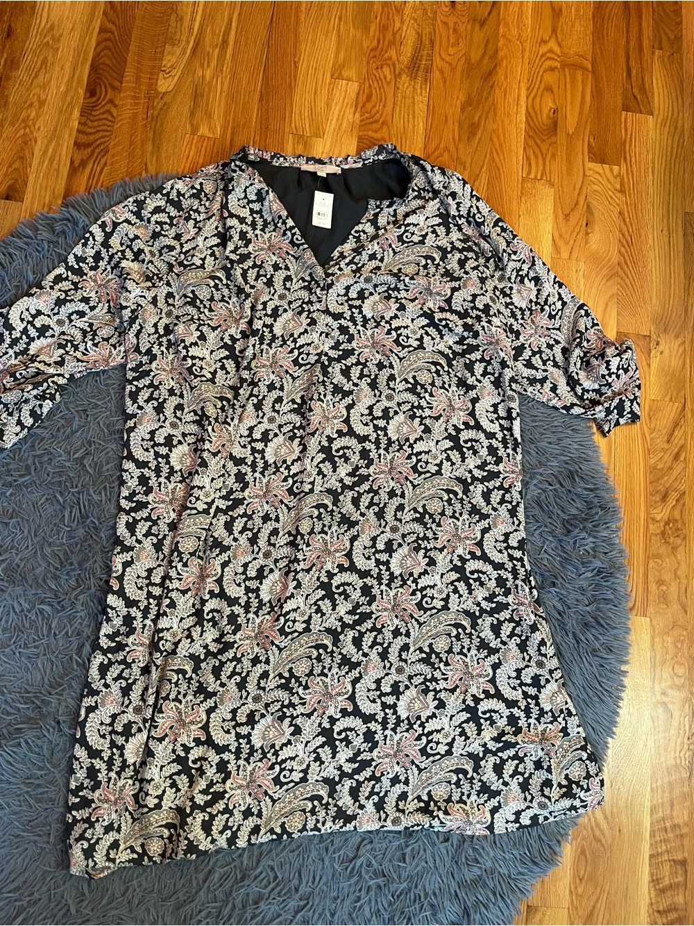 Ann Taylor LOFT Floral Paisley V-Neck Dress Dark Gray Multi Color Size 24 NWT